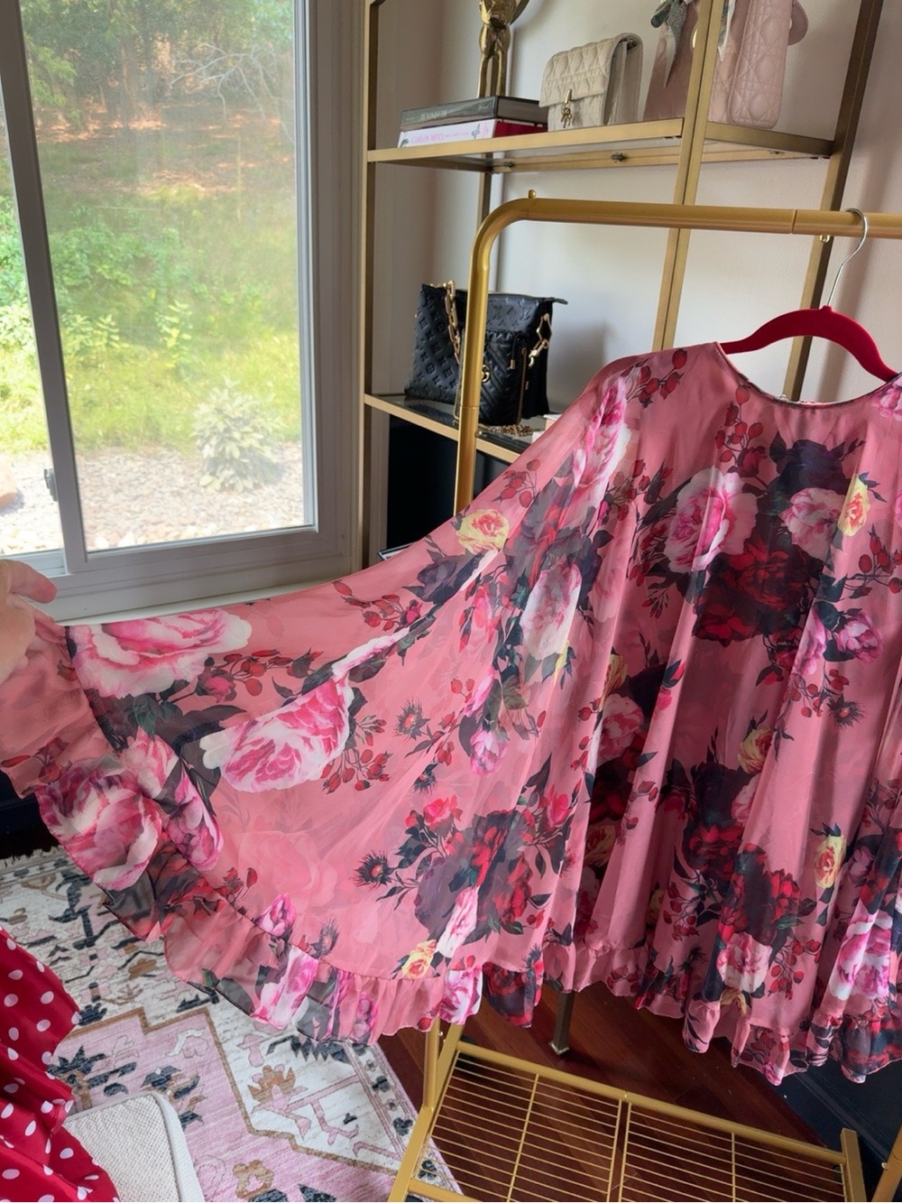 Ieena for Mac Duggal Pink Floral Chiffon Ruffle Dress Size 6 NWT - Picture 4 of 8